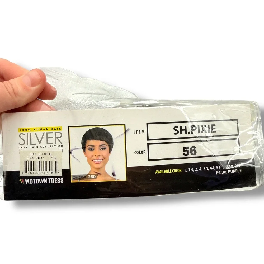 Motown‎ Tress SH Pixie Wig 100% Human Hair Silver Gray Color 56 NWT Short Cut
